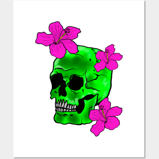 Green skull Posters and Art